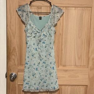 SHEIN XS Blue Flowers Mini Dress